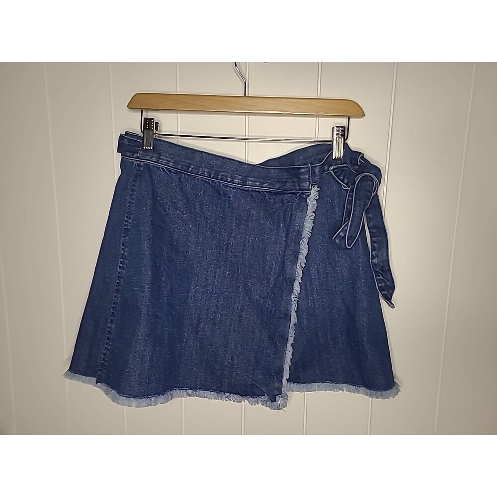 Madewell Denim Wrap Skirt Womens Size 0 Blue Waist Tie Festival  Raw Hem